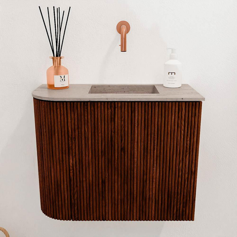 Mondiaz JOYA-DLUX 51.6cm toiletmeubel - ronding links kleur Ruby - Wastafel FAYE positie Rechts Zonder kraangat kleur Saba. SW1425611