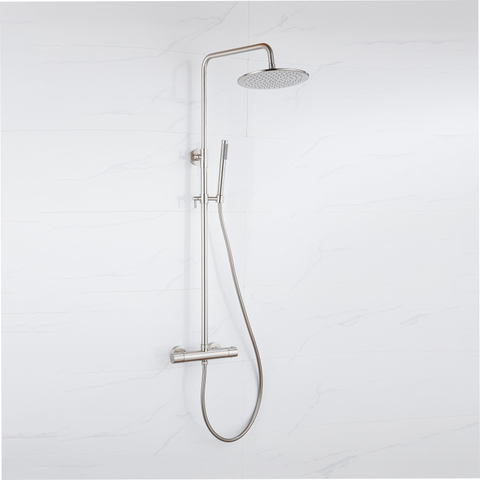 Fortifura Calvi Regendoucheset - thermostatisch - 25cm - hoofddouche - gladde slang - staaf handdouche - PVD - geborsteld RVS SW1204412