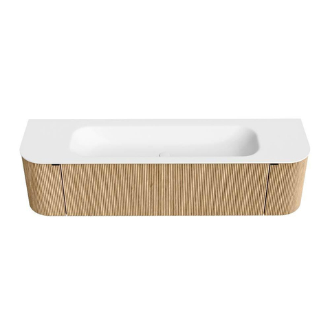 MONDIAZ KURVE Meuble de salle de bains 170 cm avec module 25 Len R couleur Chêne avec 1 tiroir et 2 portes. Lavabo BIG LARGE central 1 trou de robinet Talc. SW1138194