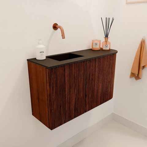 Mondiaz JOYA 71.6cm meuble de salle de bains - arrondi droit couleur Ruby - Vasque FAYE position Gauche Sans trou de robinet couleur Urban SW1421847