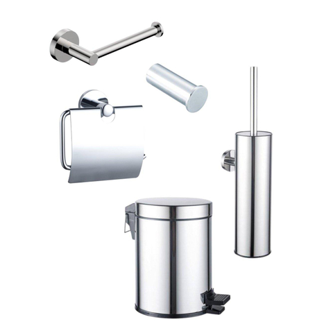 Fortifura Calvi Toiletset 5-delig - toiletrolhouder - reserverolhouder - toiletborstelhouder - handdoekhaak - pedaalemmer - hoogglans chroom SW1443516