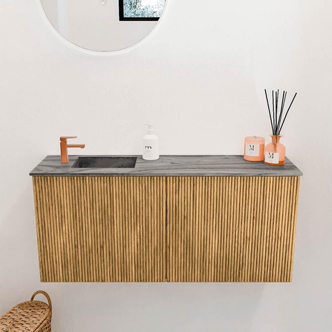 Mondiaz JOYA-DLUX 90cm toiletmeubel - kleur Oak - Wastafel FAYE positie Links 1 kraangat kleur Sombra. SW1424267