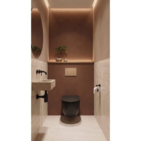 QeramiQ Dely Pack WC - 36,3x51,7cm - à fond creux - sans bride - réservoir encastré Geberit UP720 - abattant WC softclose 35 mm - plaque de déclenchement blanche brillante - boutons rectangulaires - beige mat SW1428178