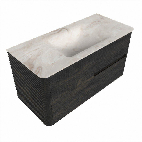 Mondiaz CIRO-DLUX Badkamermeubelset - 100x45x50cm - Solid surface wastafel Frappe - 1 wasbak Midden - zonder kraangaten - 2 lades - Shadow SW1532003