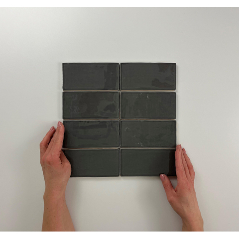ÉCHANTILLON Terravito Galeno carreau mural - 7,5x15cm - 8,5mm - Rectangle - Anthracite brillant SW736168