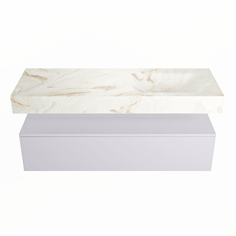 Mondiaz ALAN-DLUX Ensemble de meuble - 130cm - meuble Cale mat - 1 tiroir - Lavabo Cloud Frappe suspendu - vasque Droite - 0 trous de robinet SW804695