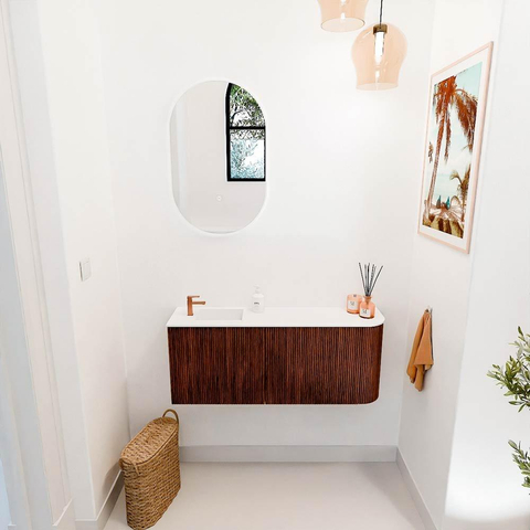 Mondiaz JOYA 101.6cm toiletmeubel - ronding rechts kleur Ruby - Wastafel FAYE positie Links 1 kraangat kleur Talc. SW1421822