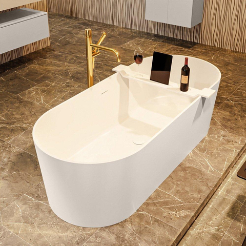 MONDIAZ NOBLE baignoire îlot - 180x75cm - solid surface - lin mat / talc (beige / blanc) SW491431
