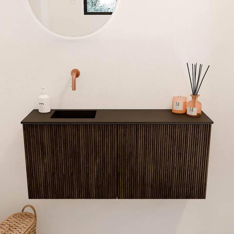 Mondiaz JOYA 90cm meuble de salle de bains - couleur Walnut - Vasque FAYE position Gauche Sans trou de robinet couleur Urban. SW1421342