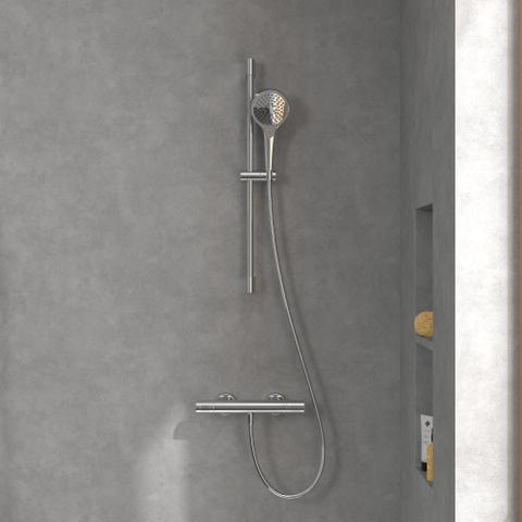 Villeroy & Boch Verve Showers Glijstangset - met drie functies - voor wandmontage - hoogglans chroom SW974369