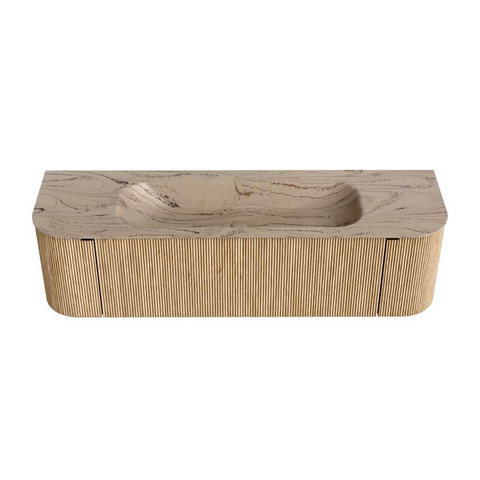MONDIAZ KURVE-DLUX 160cm badmeubel ronding Links + Rechts kleur Oak met 1 lade en 2 deuren. Wastafel BIG MEDIUM Midden 1 kraangat Arena. SW1431121