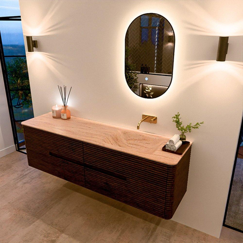 Mondiaz CIRO-DLUX Badkamermeubelset - 170x45x50cm - Solid surface wastafel Saba - 1 wasbak Rechts - zonder kraangaten - 4 lades - Walnut SW1530703