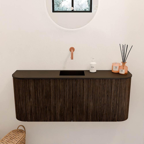 Mondiaz JOYA 103.2cm meuble de salle de bains - arrondis gauche et droite couleur Walnut - Vasque FAYE position Milieu Sans trou de robinet couleur Urban. SW1421415