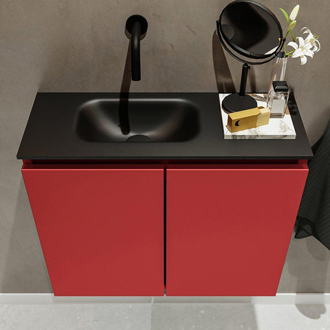 MONDIAZ TURE Toiletmeubel 60x23x50cm met 0 kraangaten 2 deuren fire mat Wastafel Eden links Solid Surface Zwart SW475385