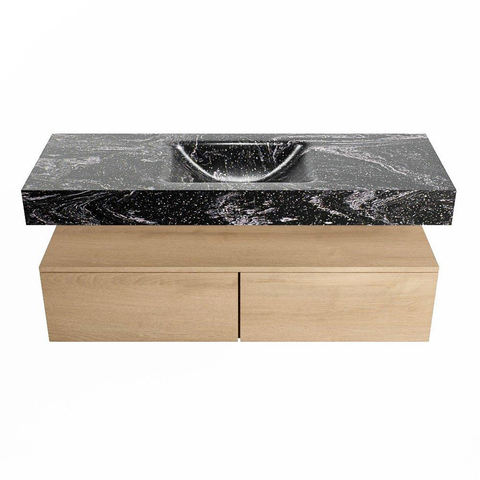 Mondiaz ALAN-DLUX Ensemble de meuble - 130cm - meuble Washed Oak mat - 2 tiroirs - Lavabo Cloud Lava suspendu - vasque Centre - 1 trou de robinet SW808987