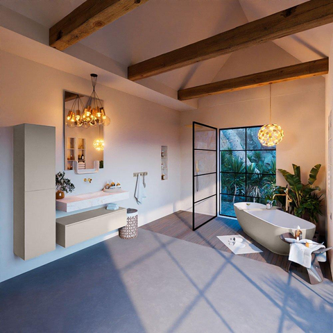 Mondiaz ALAN-DLUX Ensemble de meuble - 110cm - meuble Linen mat - 1 tiroir - Lavabo Cloud Ostra suspendu - vasque Centre - 0 trous de robinet SW807324