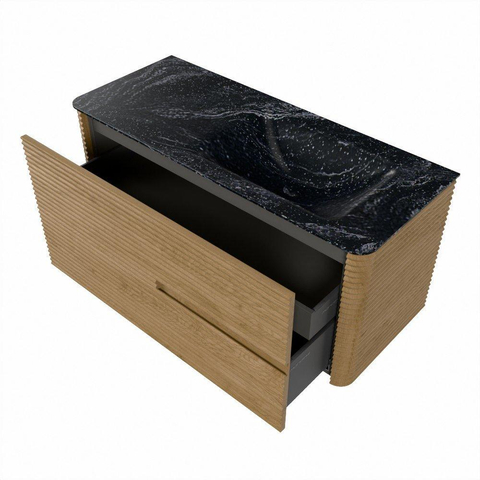 Mondiaz CIRO-DLUX Badkamermeubelset - 110x45x50cm - Solid surface wastafel Lava - 1 wasbak Rechts - 1 kraangat - 2 lades - Oak SW1531104