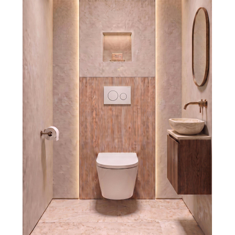 QeramiQ Dely Ensemble WC - 36.3x51.7cm - cuvette profonde - sans rebord - réservoir encastré Geberit UP720 - abattant de WC softclose 35 mm - plaque de commande blanche mate - boutons ronds - blanc mat SW1428006