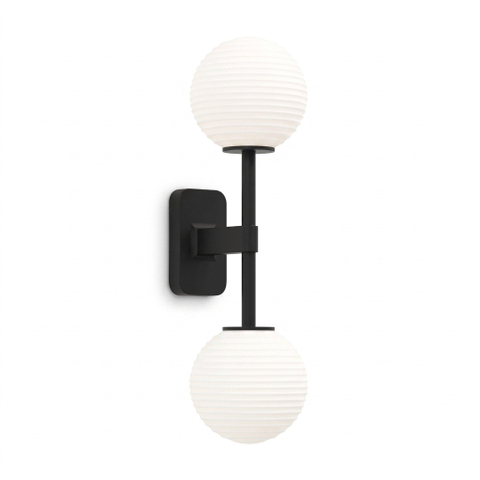 Astro Tacoma Twin Applique/Plafonnier - 230V - IP44 - bulbeux - cannelé - verre blanc - noir mat SW1569679