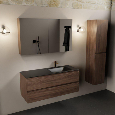 Mondiaz Aivy ensemble de meuble de salle de bains - 120x45x50cm - 1 trou de robinet - 1 vasque urbaine Solid surface - Droite - 2 tiroirs - Avec armoire de toilette - Mélamine Mocha SW892199
