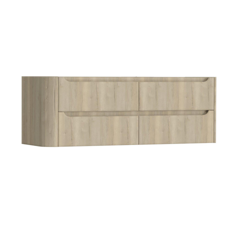 H&R Badmeubelen Juice Wastafelonderkast - 140x45x50cm - linkerhoek afgerond - 4 lades - geïntegreerde greep - French oak SW1490621