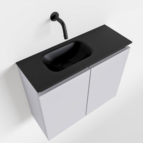 MONDIAZ TURE Toiletmeubel 60x23x50cm met 0 kraangaten 2 deuren cale mat Wastafel Eden links Solid Surface Zwart SW475442