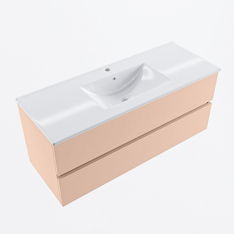 MONDIAZ VICA Ensemble meuble de salle de bains - 120cm - meuble bas rosee - 2 tiroirs - lavabo denia central - 1 trou de robinet - version haute 60cm - blanc brillant SW1080298