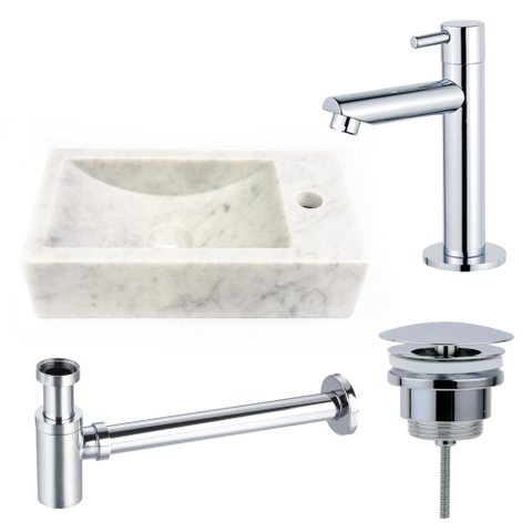 FugaFlow Eccelente Arredo Pack Lave-mains - 22x40x10cmcm - 1 trou de robinet - droite - marbre - robinet Chrome - Blanc SW1125287