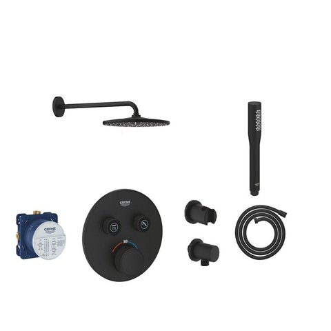 Grohe Grohtherm SmartControl Regendoucheset - inbouw - thermostatisch - hoofddouche rond - staafhanddouche - phantom black (zwart) SW1177078