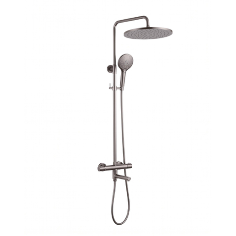Fortifura Calvi Regendoucheset - thermostatisch - 30cm hoofddouche - gladde slang - ronde handdouche - draaibare baduitloop - Geborsteld Gunmetal PVD SW1592484
