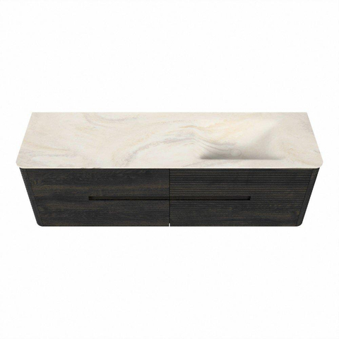 Mondiaz CIRO-DLUX Meuble de salle de bains - 160x45x50cm - Plan vasque solid surface Ostra - 1 vasque à droite - 1 trou de robinetterie - 4 tiroirs - Shadow SW1532303