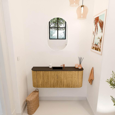Mondiaz JOYA Meuble de salle de bains 113.2cm - arrondis gauche et droite couleur Oak - Vasque FAYE position Milieu 1 trou de robinet couleur Urban SW1421226