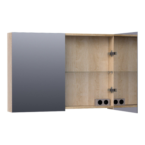 Saniclass Plain Spiegelkast - 100x70x15cm - 2 links/rechtsdraaiende spiegeldeuren - MFC - legno calore SW393014