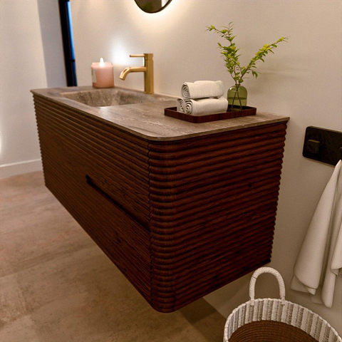 Mondiaz CIRO-DLUX Meuble de salle de bains - 120x45x50cm - Plan vasque solid surface Oza - 1 vasque à gauche - 1 trou de robinet - 2 tiroirs - Ruby SW1531975