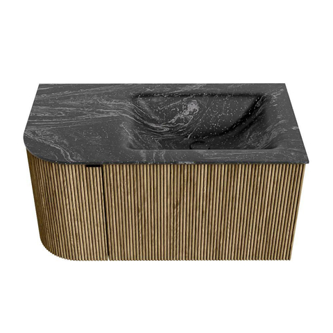 Mondiaz KURVE-DLUX Ensemble meuble de salle de bains - 85x46x40cm - 1 tiroir - 1 porte - lavabo solid surface - droite - 1 trou de robinet - Dusk SW1415230