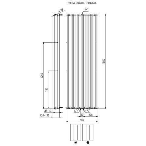 Plieger Siena radiateur design vertical double 1800x606mm 2030W blanc 7253145