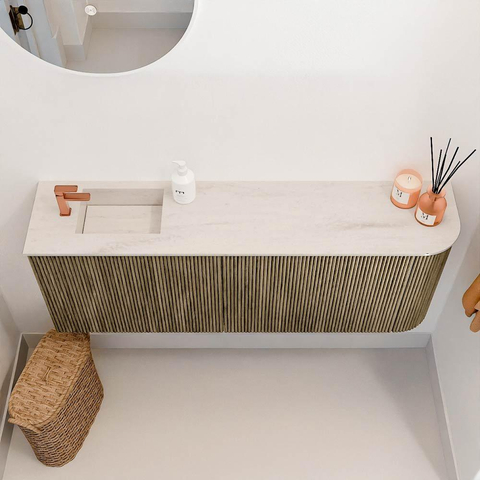 Mondiaz JOYA-DLUX Meuble de salle de bains - 111,6cm - arrondi droit couleur Dusk - Vasque FAYE position Gauche 1 trou de robinet couleur Meli SW1425859