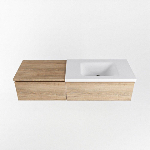MONDIAZ BUKLA Meuble de salle de bains 140 cm avec module 60 couleur Washed Oak avec 2 tiroirs. Lavabo CLOUD à droite 0 trous de robinet couleur Talc. SW1381977