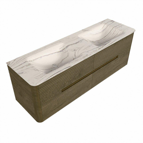 Mondiaz CIRO-DLUX Badkamermeubelset - 150x45x50cm - Solid surface wastafel Nata - 2 wasbak Dubbel - 2 kraangaten - 4 lades - Dusk SW1533235