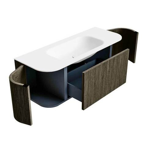 Mondiaz KURVE Ensemble de salle de bains - 120x46x40cm - 1 tiroir - 2 portes - vasque solid surface - milieu - 1 trou de robinet - Shadow SW1414208