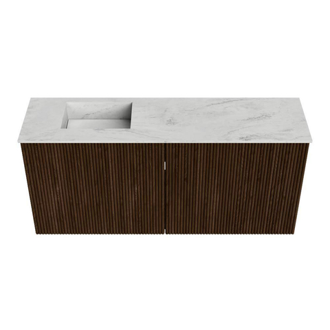 Mondiaz JOYA-DLUX 90cm meuble de salle de bains - couleur Walnut - Vasque FAYE position Gauche Sans trou de robinet couleur Opalo. SW1422525