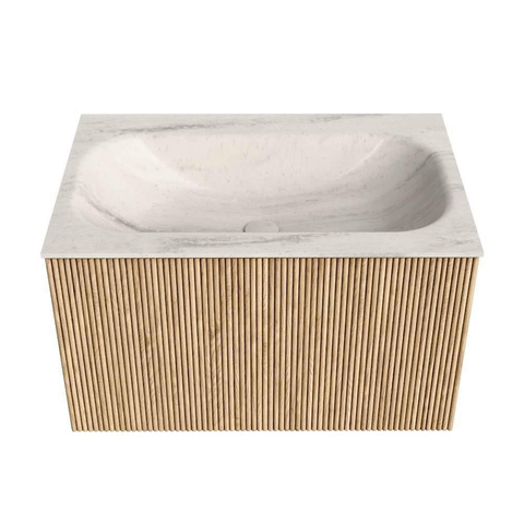 MONDIAZ KURVE-DLUX Meuble de salle de bains 70cm couleur Oak avec 1 tiroir et 0 portes. Lavabo BIG SMALL Central sans trou de robinet Meli. SW1431573