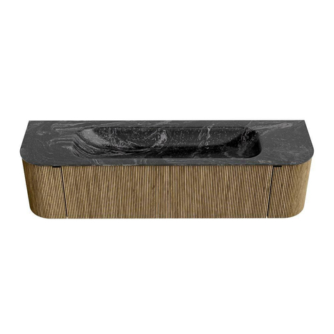 Mondiaz KURVE-DLUX Ensemble meuble de salle de bains - 170x46x40cm - 1 tiroir - 2 portes - lavabo solid surface - milieu - 1 trou de robinet - Dusk SW1415280