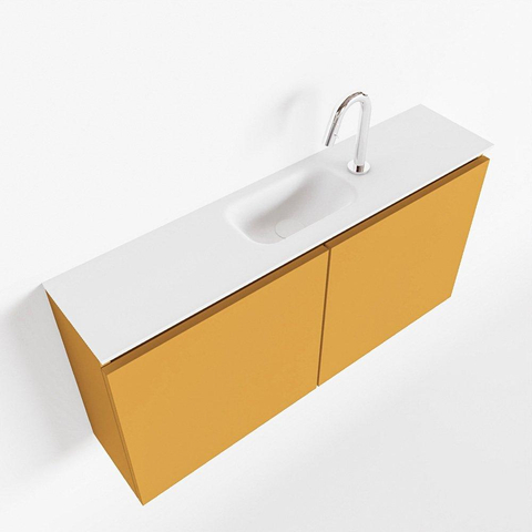 MONDIAZ TURE Toiletmeubel 100x23x50cm met 1 kraangaten 2 deuren ocher mat Wastafel Eden midden Solid Surface Wit SW475060