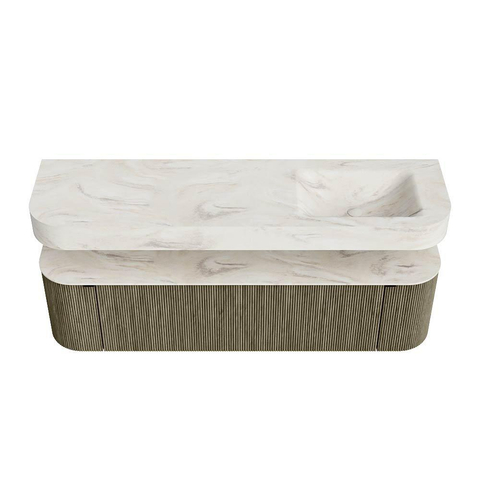 MONDIAZ THOR-DLUX Meuble de salle de bains 170cm arrondi gauche + droite couleur Shadow avec 1 tiroir et 2 portes. Vasque suspendue CLOUD Droite 1 trou de robinet couleur Ostra. SW1465541
