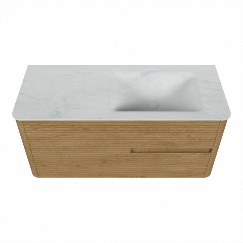Mondiaz CIRO-DLUX Badkamermeubelset - 110x45x50cm - Solid surface wastafel Opalo - 1 wasbak Rechts - 1 kraangat - 2 lades - Oak SW1531057