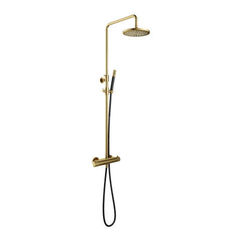 Hotbath Cobber X SDS9 - thermostatische regendoucheset - met 20cm ronde hoofddouche staafhanddouche - PVD - messing geborsteld (goud) SW440463
