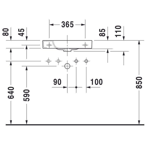 Duravit Happy D.2 Fontein - met overloop - met kraangat links - 50x22cm - met wondergliss - wit SW54281