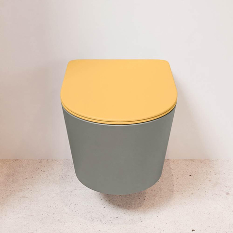 Mondiaz LAVIE hangtoilet – spoelrandloos – 36 x 53 cm – met softclose zitting – Smoke (lichtbruin), zitting Ocher (geel) SW1208679