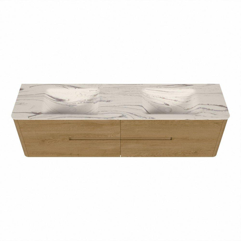 Mondiaz CIRO-DLUX Ensemble de meubles de salle de bains - 180x45x50cm - Lavabo solid surface Nata - 2 vasques double - 2 trous de robinet - 4 tiroirs - Chêne SW1531138